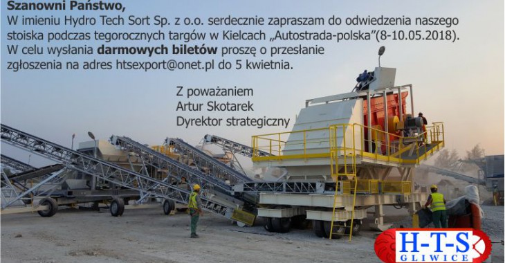 Hydro Tech Sort Sp. z o.o. serdecznie zaprasza do odwiedzenia stoiska na targach w Kielcach Autostrada Polska Hydro Tech Sort Sp. z o.o. serdecznie zaprasza do odwiedzenia stoiska na targach w Kielcach Autostrada Polska